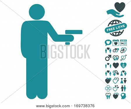 Robber With Gun icon with bonus lovely design elements. Vector illustration style is flat iconic soft blue symbols on white background.