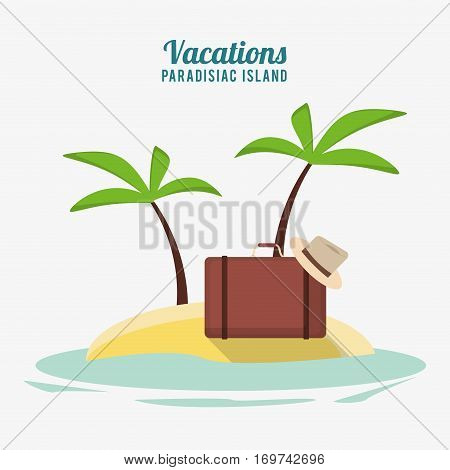 suitcase hat accessories vacations paradisiac island vector illustration eps 10