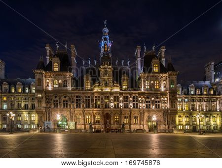 view of Hotel de Ville (City Hall) in Paris, France