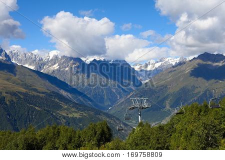 Mountain cableway. Georgia, Svaneti, Mestia. 