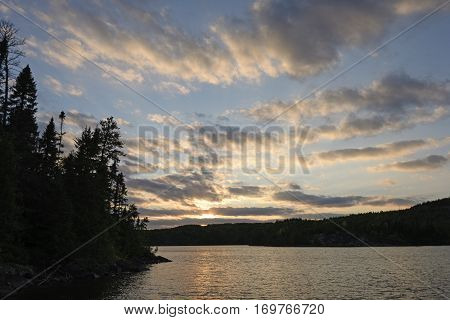 Sunset in Canoe Country on Knife Lake in Quetico Provincial Park in Ontario