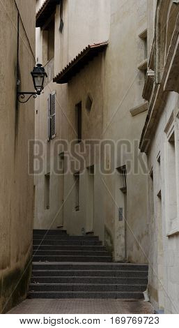 Narrow Medieval Street In Historic Avignon Old Town