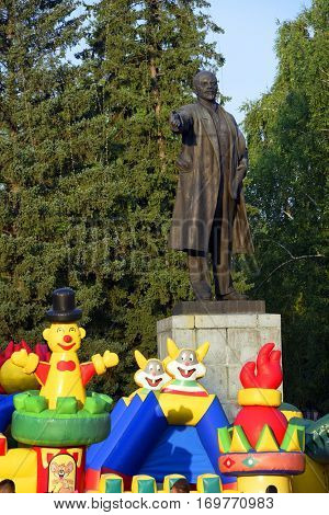 Gorno-Altaisk, Russia - July 12, 2016: Lenin Square, Gorno-Altaisk, Altai Republic, Siberia, Russia