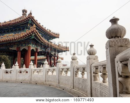 Beijing, China - March 8, 2015: Colorful Pavilion In Beihai Park Where Locals Often Enjoy Their Week