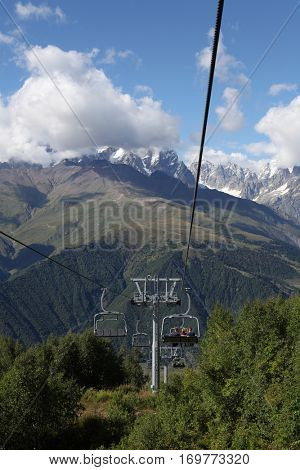 Mountain cableway. Georgia, Svaneti, Mestia. 