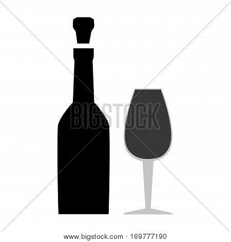 silhouette spherical beverage bottle with glass cup vector illustration