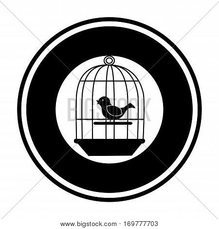 black silohuette circular border with cage with bird in swing vector illustration