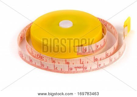 tailor's meter or automatic tape measure isolated on a white background.