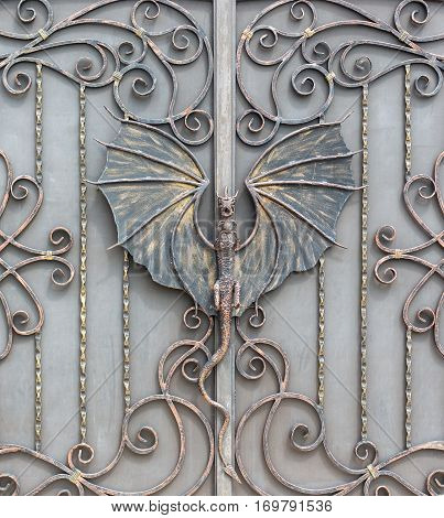 dragon decorated of the metal pattern on the gate pattern background