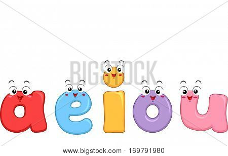 Colorful Mascot Illustration Featuring the Vowels of the English Alphabet