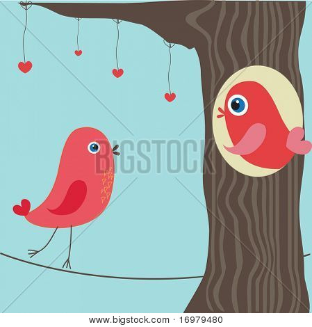 Aşk kuşlarda. Vektör Illustration.