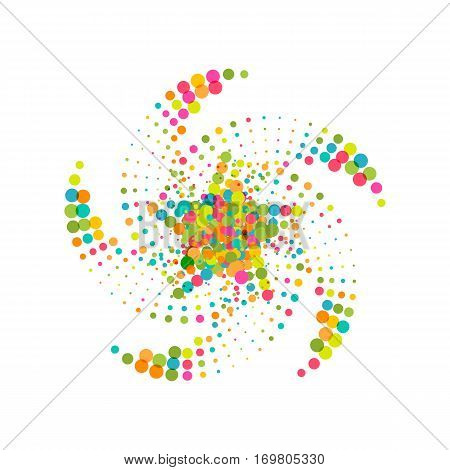Colorful abstract dotted star. Halftone effect festive surface with colored particles. Multicolor dots on white background. Retro vintage hipster style