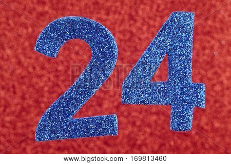 Number twenty-four blue color over a red background. Anniversary. Horizontal