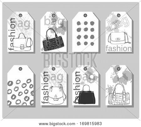 A set of hand drawn cute gift tags. Fashion and beauty background. Template Vector.