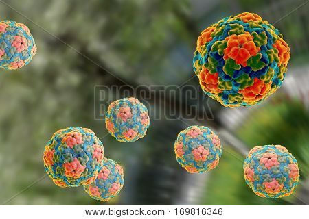 Hepatitis A virus, 3D illustration. A virus transmitted by drinking water and causing hepatitis