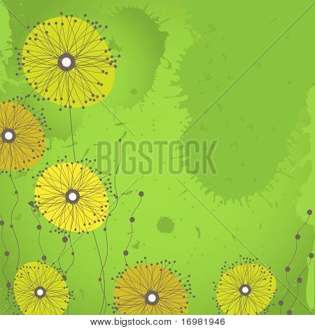 Grunge background con fiori di tarassaco. Sfondo vettoriale.