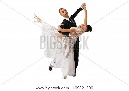 Ballrom Dance Couple In A Dance Pose Isolated On White Bachground