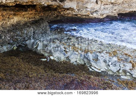 Volcanic rock in a bay in Shete Boka National Park on Curacao
