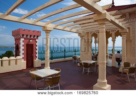 Cienfuegos Cuba - January 28 2017: Beautiful Palacio de Valle in CienfuegosCuba.Palacio de Valle is an architectural jewel located in the Punta Gorda in the city of Cienfuegos reminiscent of Spanish-Moorish art with influences of Gothic Romanesque Baroque