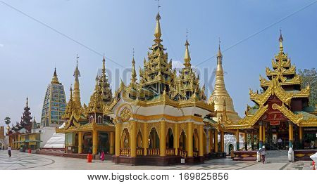 Shwedagon Paya pagoda Myanmer famous sacred place and tourist attraction landmark, Yangon, Myanmar