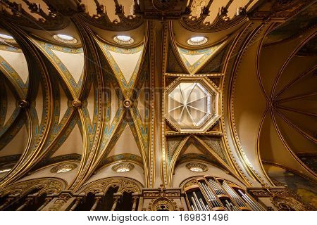 Barcelona Spain - January 06 2017: The dome of the church of Benedictine monastery of Santa Maria de Montserrat is lies about 45 km northwest of Barcelona