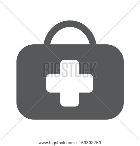 Medicine chest vector sign. First aid kit vector icon. Medical bag flat illustration. Medic box isolated image. Medical help service button pictogram.