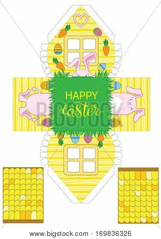 Printable Gift Easter House With Banny, Eggs And Carrots.