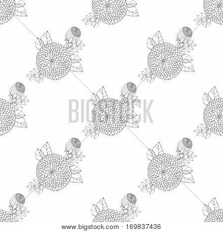Seamless floral with abstract black and white flowers. Floral outline monochrome background.