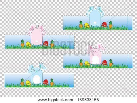 Easter Banner With Banny, Eggs And Carrots. Vector Packaging Design For Eggs