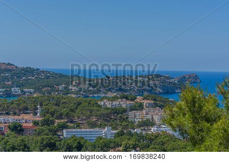 Panorama of the bay Paguera photographed from the mountain in Costa de la Calma.