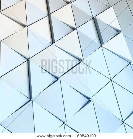 Abstract 3d illustration of modern aluminum ventilated facade of triangles