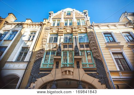 TALLINN, ESTONIA - JULE 29, 2013: Art deco building in Tallinn Estonia Pikk Street 18