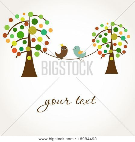 Couple d'oiseaux mignon assis sur la branche d'arbre