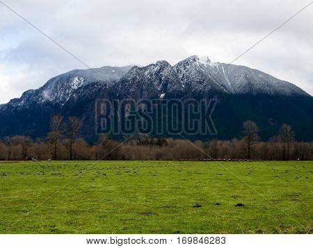 First snow over Mount Si near North Bend, Washington state, USA