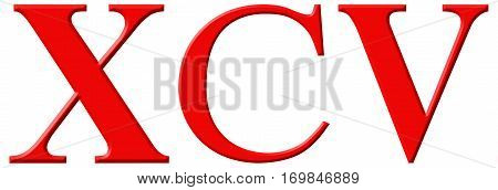 Roman Numeral Xcv, Quinque Et Nonaginta, 95, Ninety Five, Isolated On White Background, 3D Render