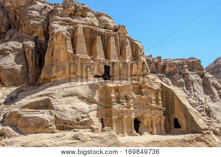 Scenic view Obelisk Tomb and the Triclinium in Petra, Jordan