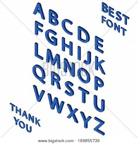 Isometric font. Vector 3d text. Isolated on white.