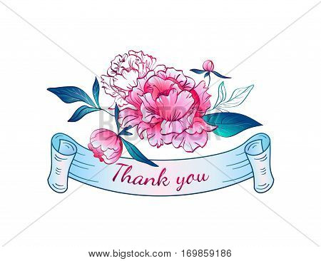 Pink peonies. Vector illustration on white background. It can be used for the logo, pattern, wedding invitations, cards, prints, texture fabric or wallpaper.