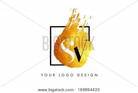 SV Circular Letter Brush Logo. Pink Brush with Splash Concept Design.