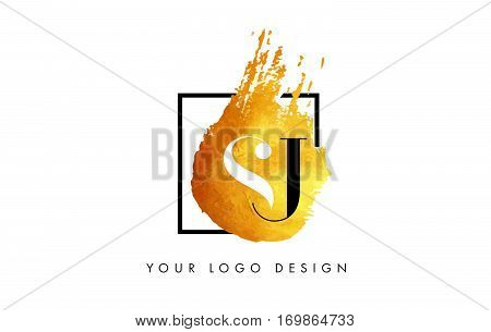 SJ Circular Letter Brush Logo. Pink Brush with Splash Concept Design.