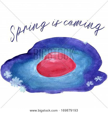 Spring is coming - Valentine's Day and Springtime romantic greetings card with heart in puddle.