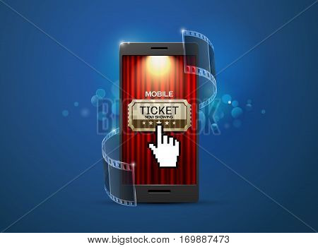 cinema movie ticket online reservation on bokeh background vector