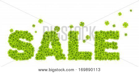 Big Sale vector sign filled with green clover leaves