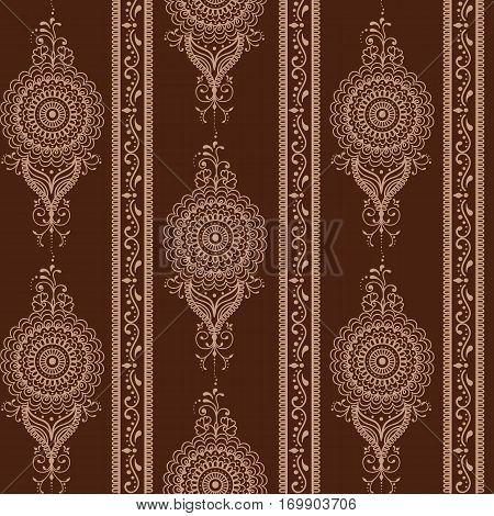 Hand drawn Damascus seamless pattern of floral ornament for wallpaper background in vintage style print for textiles.Vector illustration.