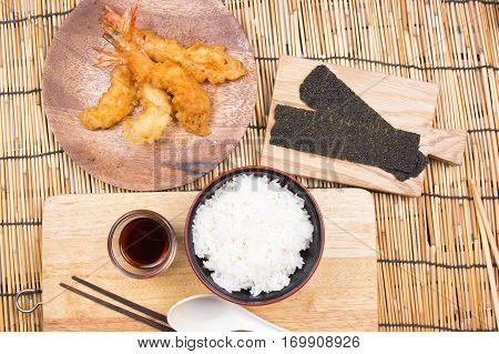 Tempura (Shrimp) with rice / Cooking Tempura concept