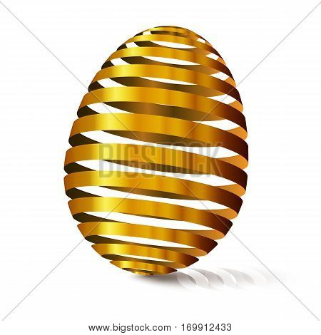 3d golden egg. Modular eggshell spaced. Happy Easter day. East tradicional gift for good luck. Stylized farm products.