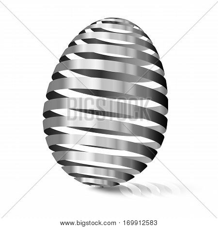 3d Silver egg. Modular eggshell spaced. Happy Easter day. East tradicional gift for good luck. Stylized farm products.