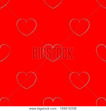 Seamless red pattern with hearts. Bright background for the Valentine's day. Cute backdrop on the theme of love. Texture with a white outline.