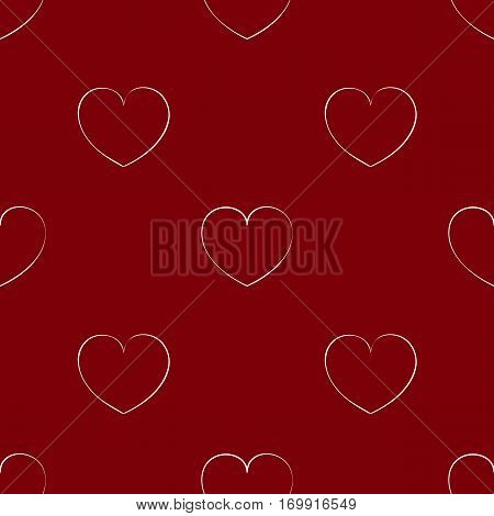 Seamless maroon pattern with hearts. Bright background for the Valentine's day. Theme of love. Texture with a white outline.