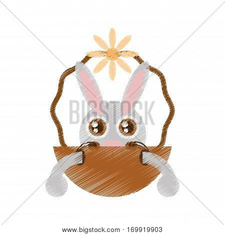 Easter rabbit inside basket icon, vector illustration design